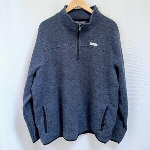 Eddie Bauer Sweater Fleece 1/4 Zip Pullover Heather Blue Pockets Men sz 2XL